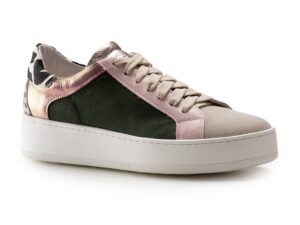 Pantofi sport din piele lacuita - Verde padure/Maro taupe/Roz