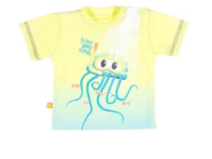 Tricou cu model caracatita -  - Summer Time - Galben si Turcoaz - pentru baieti - Galben