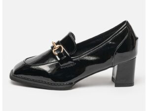 Pantofi loafer cu aspect lacuit - Negru