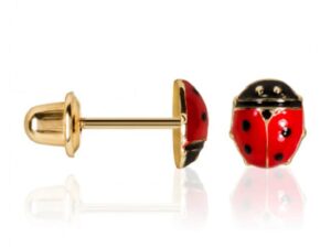 Cercei de aur in forma de buburuza - Rosu/Auriu/Negru