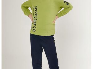 Pijama lunga cu logo - Albastru ultramarin/Verde fistic