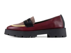 Pantofi loafer din piele - Visiniu/Negru/Galben pal