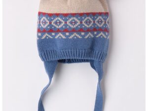 Caciula din amestec de lana cu ciucuri - Albastru prafuit/Maro nisip