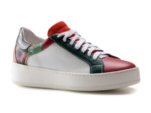 Pantofi sport colorblock de piele - Rosu/Alb/Verde inchis