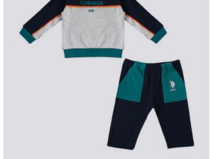 Trening cu model colorblock si logo - Verde/Gri/Bleumarin