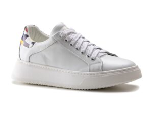 Pantofi sport de piele cu detaliu grafic - Alb