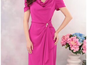 Rochie ciclamen de ocazie cu volanase si tiv asimetric