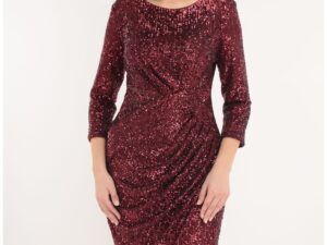 Rochie de ocazie din paiete bordo cu fronseuri in talie