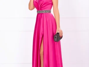 Rochie de soacra lunga Camila din tafta fucsia