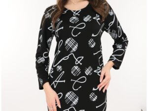 Rochie dreapta neagra cu print abstract gri