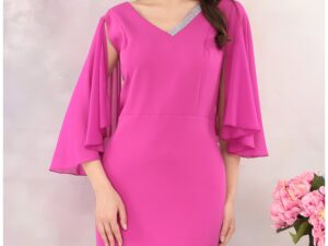 Rochie eleganta fucsia cu maneci din voal