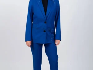 Sacou albastru cu buzunare laterale si imprimeu