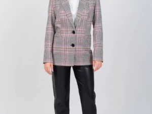 Sacou in carouri cu nunate de alb negru si roz