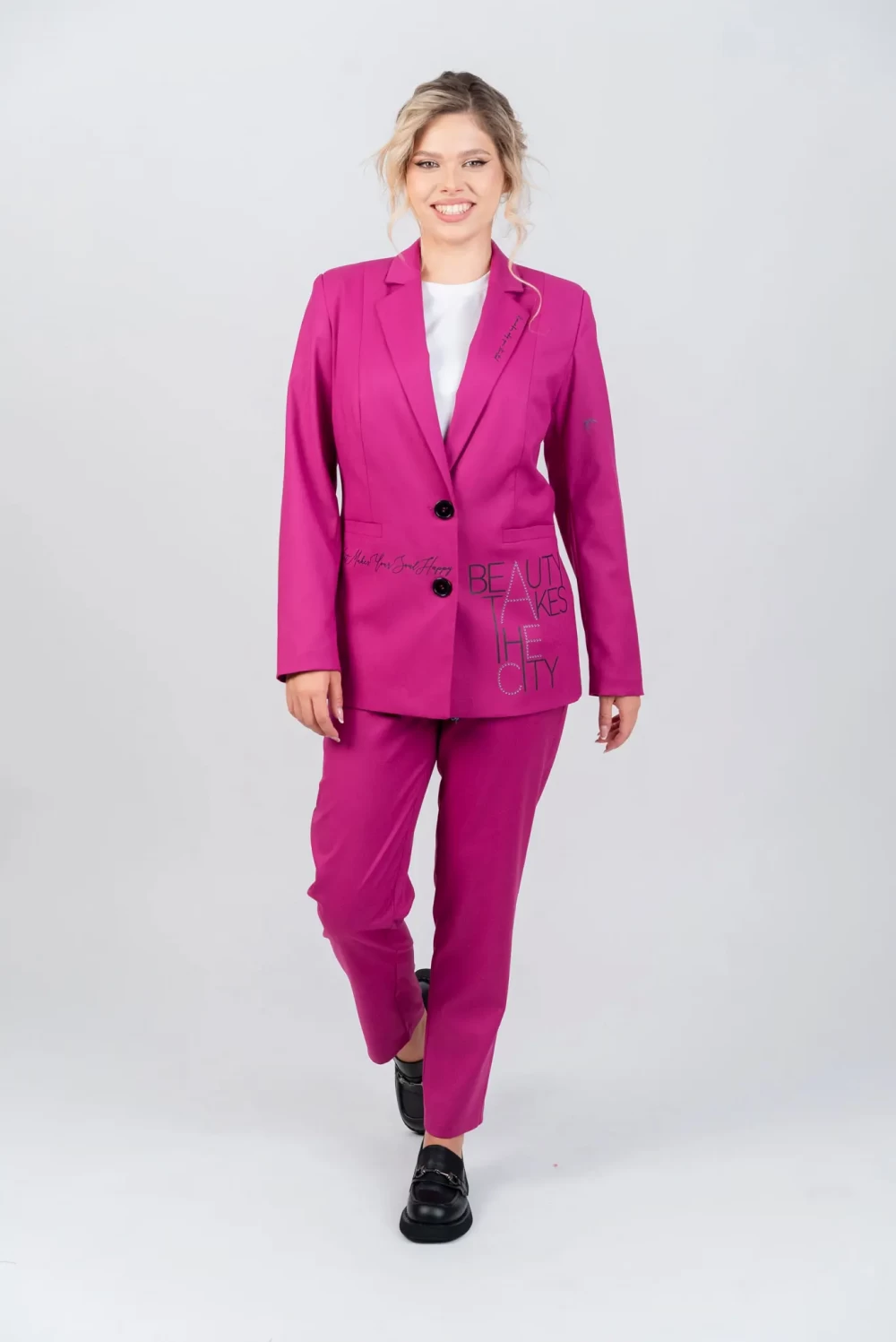 Reducere 30% - Sacou casual roz cu buzunare laterale 1 Sacou casual roz cu buzunare laterale