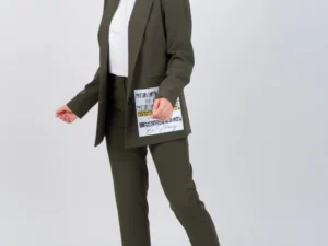 Sacou casual verde kaki cu imprimeu si buzunare laterale