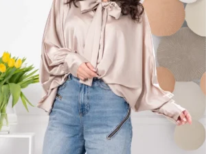 Bluza dama oversize bej cu maneca fluture