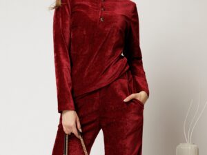 Bluza DY Fashion bordo din catifea velurata cu nasturi la bust