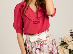 Bluza DY Fashion fucsia din voal cu volanas