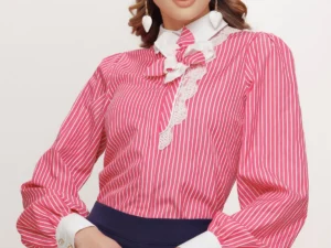 Camasa dama office ciclame cu dungi si floare detasabila