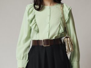 Camasa office din viscoza verde cu volane pe bust