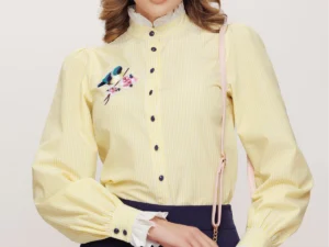 Camasa office eleganta cu broderie aplicata si dungi