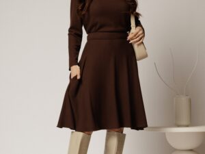 Fusta DY Fashion maro scurta din tricot cu buzunare