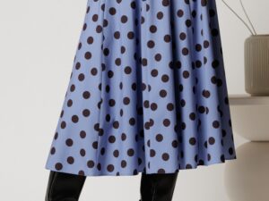 Fusta DY Fashion midi din voal plin bleu cu buline