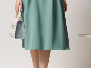 Fusta DY Fashion midi office din stofa verde cu nasturi pe talie