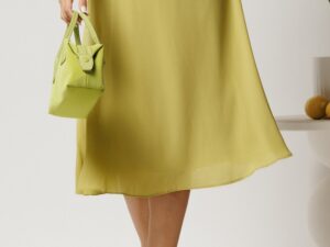 Fusta DY Fashion midi verde lime din triplu voal in clos cu cordon impletit