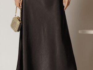 Fusta lunga neagra din satin