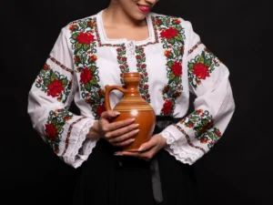 Ie bucovineana alba Anisoara cu broderie florala