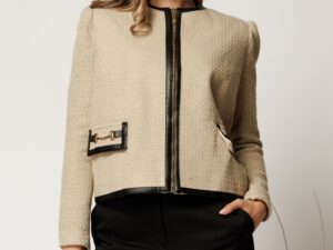 Jacheta DY Fashion eleganta din tweed bej