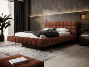 Pat tapitat cu somiera rabatabila si lada depozitare