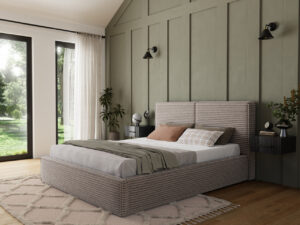 Pat tapitat cu somiera rabatabila si lada depozitare