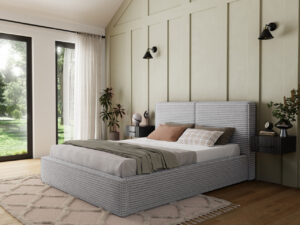 Pat tapitat cu somiera rabatabila si lada depozitare