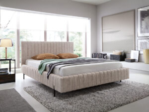 Pat tapitat cu somiera rabatabila si lada depozitare