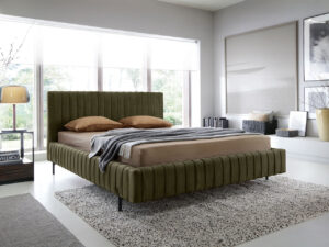 Pat tapitat cu somiera rabatabila si lada depozitare