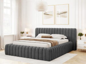 Pat tapitat cu somiera rabatabila si lada depozitare