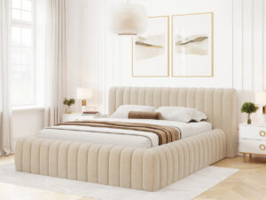 Pat tapitat cu somiera rabatabila si lada depozitare