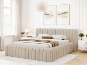 Pat tapitat cu somiera rabatabila si lada depozitare