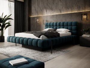 Pat tapitat cu somiera rabatabila si lada depozitare