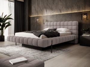 Pat tapitat cu somiera rabatabila si lada depozitare