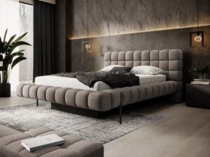 Pat tapitat cu somiera rabatabila si lada depozitare