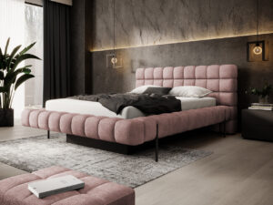 Pat tapitat cu somiera rabatabila si lada depozitare