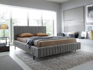 Pat tapitat cu somiera rabatabila si lada depozitare