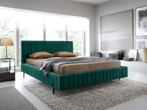 Pat tapitat cu somiera rabatabila si lada depozitare