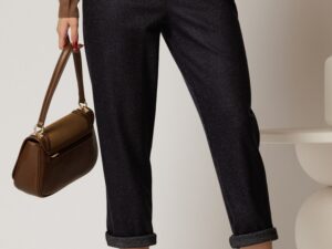 Pantaloni bleumarin casual cu imprimeu si elastic la talie