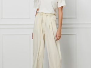 Pantaloni Dani ivory lejeri cu buzunare