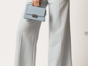 Pantaloni DY Fashion gri din stofa evazati cu betlie pe o parte