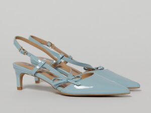 Pantofi bleu eleganti cu finisaj lucios si fundita laterala